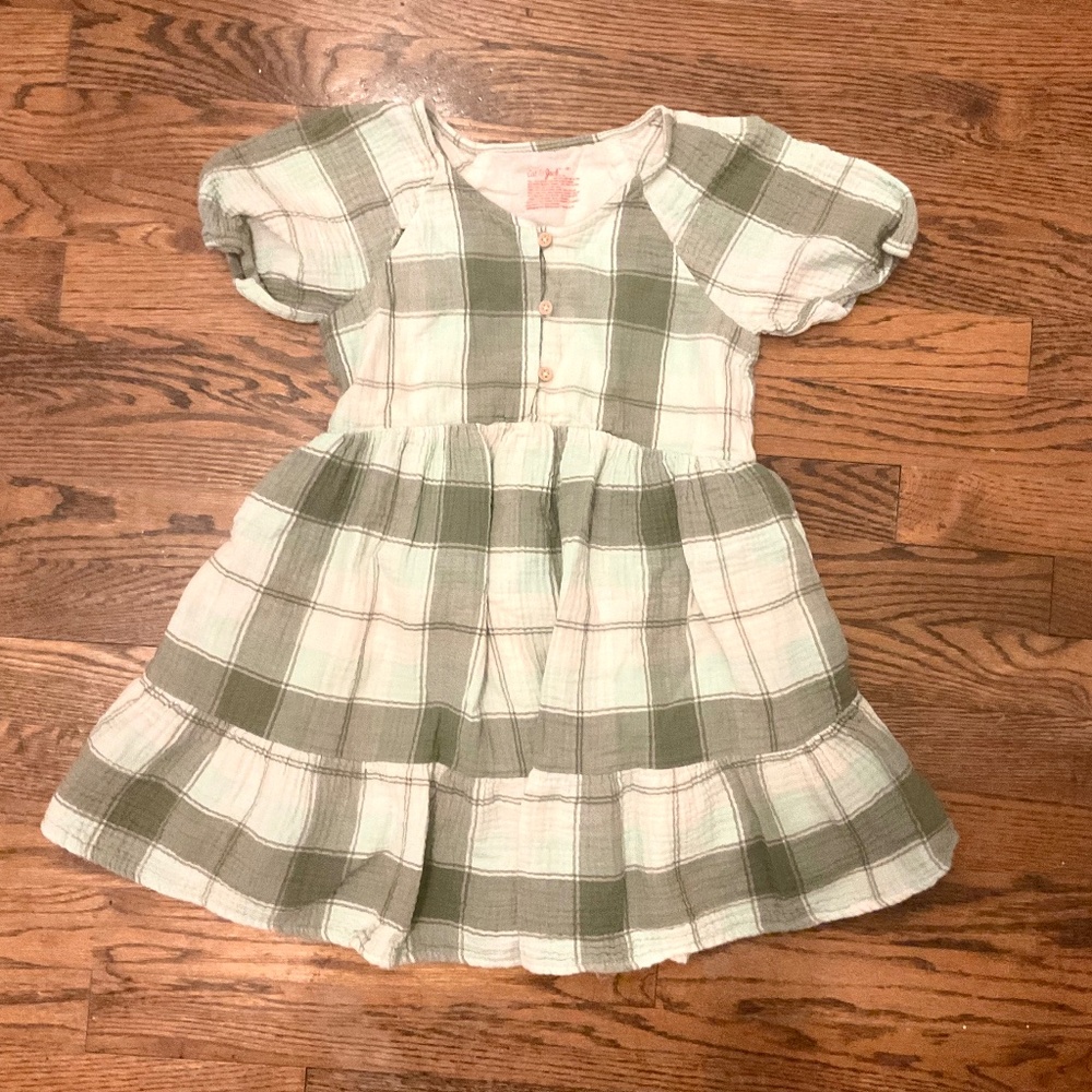Kids green plaid dress